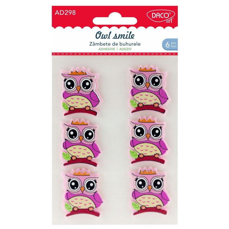 Bufnita 3D, accesoriu craft cu adeziv, set 6 bucati, roz - imagine 3